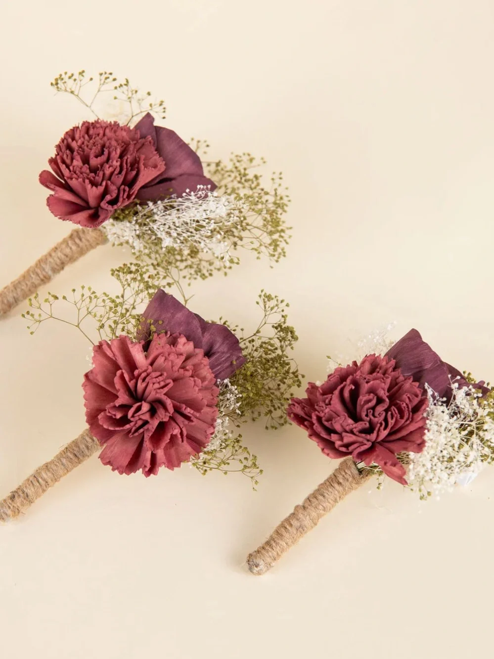 Sola Wood Flowers Love Story Boutonnière Set of 3 Flowers
